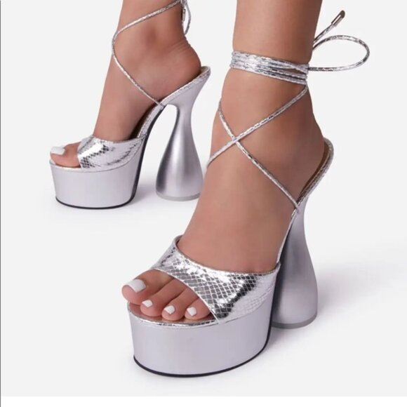 EGO Silver Platform Heels - Picture 1 of 15